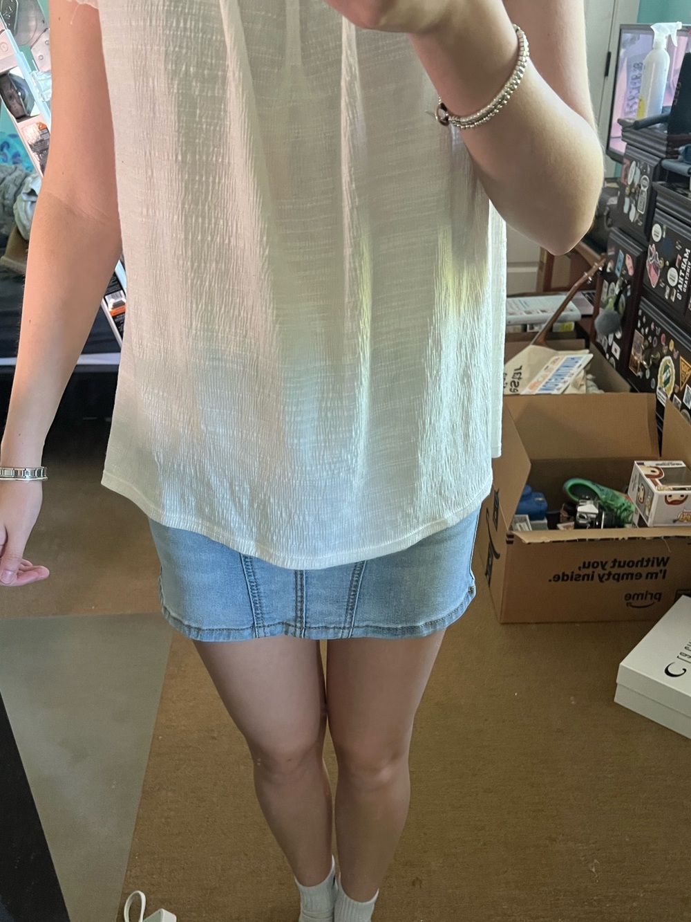 Denim light wash jean skirt